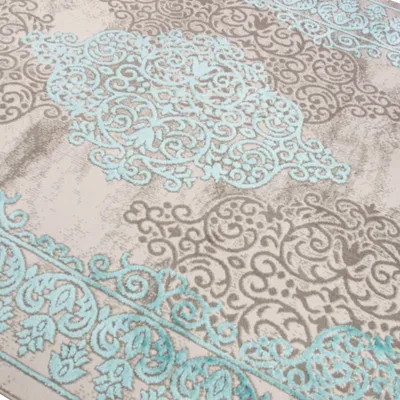 Produktbild von Wohnzimmerteppich mit Ornamenten Teppich Vintage in Türkis Grau Größe - 200 x 290 cm