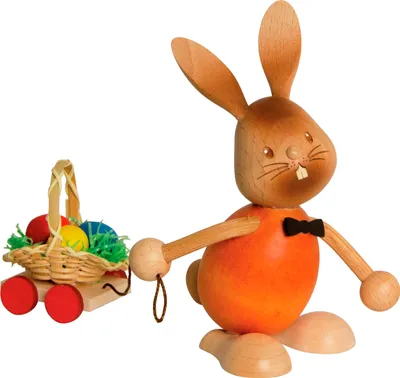 Produktbild von Drechslerei Kuhnert - Dekofigur aus Holz - Hase Stupsi mit Eierwagen - ca. 12cm
