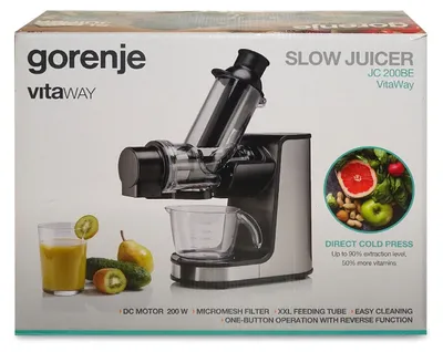 Produktbild von Gorenje JC200BE Entsafter, Edelstahl, Edelstahl, 80 RPM, 0,6 l, 0,4 l, 1,2 m