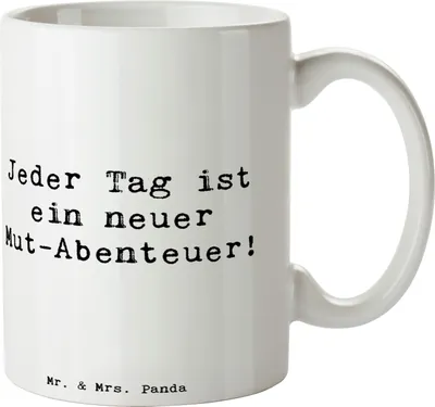 Produktbild von Mr. & Mrs. Panda Kaffeebecher Spruch Angst überwinden Abenteuer - Weiß - Geschenk, Tasse, Kaffeetasse, Zuversicht, Mutmacher, Pott, Sicherheit, Teetasse, Lebenshilfe