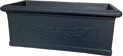 Produktbild von Garden Italia Vases GCF festonierter Übertopf. Seite 90 cm. Höhe 36 cm. Hergestellt in Italien. Harzbox. Anthrazitfarben – Frostbeständig – stoßfest. Leicht. Klassisch, 90