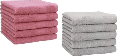 Produktbild von Betz 10 Stück Gästetücher 30x50 cm PREMIUM 100% Baumwolle Set  Farbe: altrosa und silbergrau