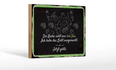Produktbild von Holzschild Spruch 12x18 cm Die Küche sieht aus wie Sau Licht aus Deko Schild
