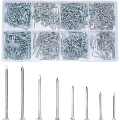 Productafbeelding van Assortiment van 720 platkopspijkers, zilverkleurig, voor fotolijsten en houtbewerking