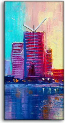 Produktbild von Leinwand Wanduhr Wandkunst Uhr Geräuschlos 30x60 Landschaft Stadt bunte Wasser - weiße Hände