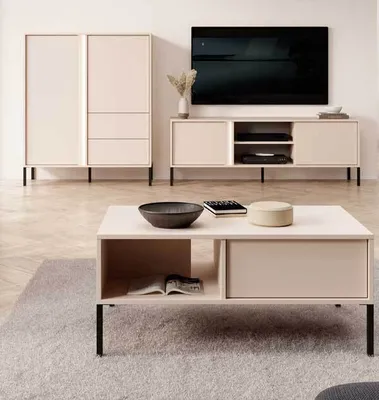Produktbild von Wohnzimmer-Set Wohnwand Dast 3-teilig beige mit LED-Beleuchtung