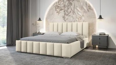 Obrázok produktu pre Elegantná čalúnená posteľ 160x200 MADALENA s úložným priestorom - vanilková