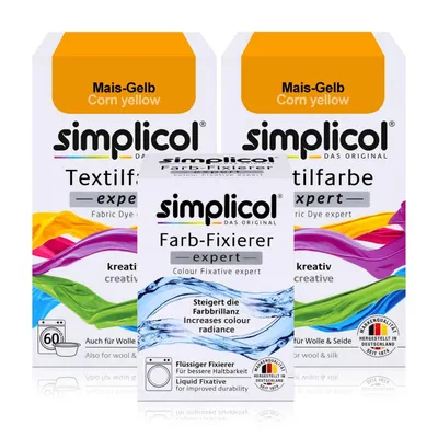 Produktbild von Simplicol Textilfarbe expert 2x Mais-Gelb 150g & 1x Farb-Fixierer Expert 90ml