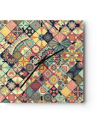 Produktbild von Wanduhr - Quadrat - Glasuhr - Blumen Mosaik - 40x40cm - Schleichendes Uhrwerk - Lautlos - zum Aufhängen bereit - Dekoration Modern - Wanddekoration aus Glas - C3AC40x40-3815