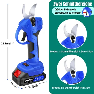 Image de Sécateur électrique - Sécateur à batterie - Sans fil, diamètre de coupe de 30 mm - 2 batteries de 1,5 Ah et chargeur - Idéal pour les branches, les vignes et les rosiers