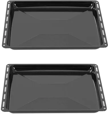 Produktbild von ICQN Backblech 455 x 375 x 30 mm Set, 2er Emaillierte Fettpfanne für Backofen und Herd, Passend für Bosch, Siemens, Neff, Constructa, Flavel, Kratzfest & Rostfrei, 45,5 x 37,5 cm