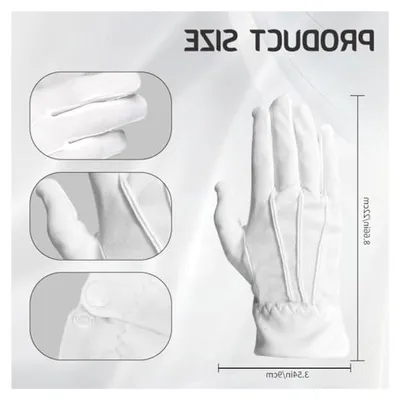 Produktbild von Hochwertige weiße Baumwollhandschuhe weich atmungsaktiv mit Knopfmanschette