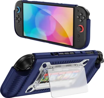 Image de Étui de protection hybride en TPU et PC antidérapant pour Nintendo Switch 2 avec compartiment pour cartes, bleu