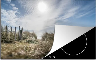 Produktbild von KitchenYeah© Herdabdeckplatte Sonne - Wolken - Strand , 80x52cm, Küche Deko, Glaskeramikkochfeld Herdabdeckung, Abdeckplatte fùr Kochfeld