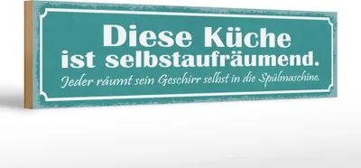 Produktbild von Holzschild  diese Küche ist selbstaufräumend, 46x10 cm, Holzschilder Spruch Küche Kochmütze