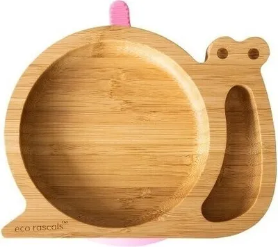 Produktbild von eco rascals Schneckenförmiger natürlicher Bambus-Teller für Babys und Kleinkinder, Schneckenförmiger Baby-Saugnapfteller zum Entwöhnen mit zwei Abschnitten, abnehmbarer Saugfuß (Rosa)