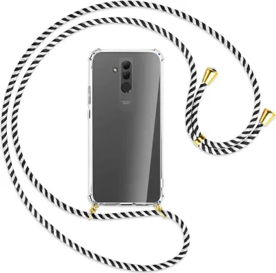 Produktbild von Handykette Backcover-Schutzhülle mit Band (Metall goldfarben) für Huawei Mate 20 lite - schwarz/weiß gestreift