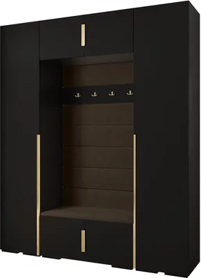 Produktbild von MEBLE KRYSPOL Inova 1 Möbelset Garderobe, 236,7x200x47cm - Schwarz, Manila 04, Gold