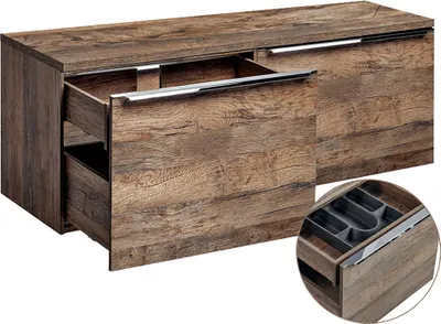 Produktbild von Waschtischunterschrank 120cm mit 2 Auszügen PUEBLA-56 in Vintage Oak Eiche, B/H/T ca. 120/48,5/46 cm