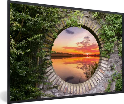 Produktbild von MuchoWow® Gerahmtes Poster Meer - Sonnenuntergang - Ausblick 90x60 cm - Poster mit Schwarzem Bilderrahmen Wandposter Rahmen Foto Bilder - Fotorahmen - Foto-Plakat