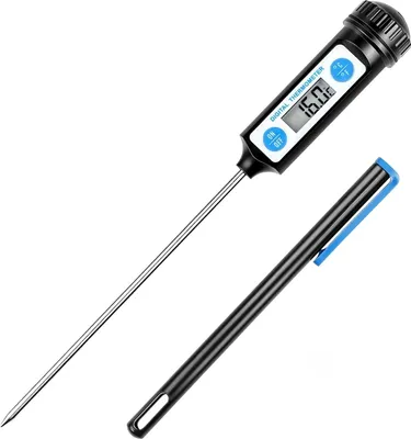Produktbild von Kochthermometer, Küchenthermometer, digitales Thermometer mit langer Sonde und LCD-Display für Lebensmittel, Fleisch, Öl, Milch, Wein, Grillen und heißes Wasser – Schwarz