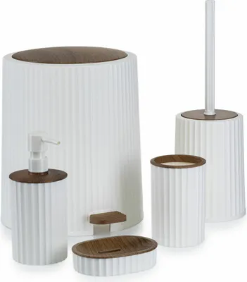 Produktbild von HowHomely | Badezimmer Set - 5-Teilig - Weiß - Holz - Elegantes Design - Funktionalität - Roza-Kollektion - Badezimmer Zubehör