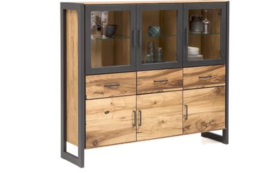 Vitrine Highboard Janne Regal Alteiche Metall graphitgrau B.157cm Schrank