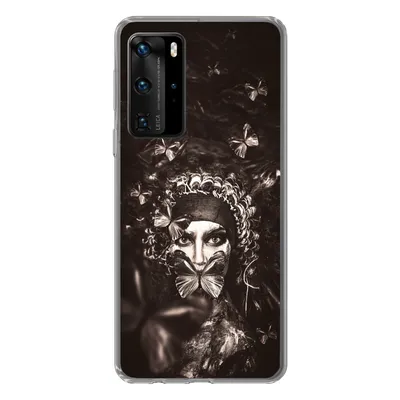 Produktbild von MuchoWow® Handyhülle Schutzhülle Hülle für Huawei P40 Pro Frau - Schmetterling - Schwarz - Weiß Silikon Softcase Handy Hülle - Schutz
