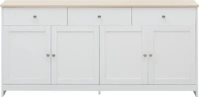 Obrázek produktu pro Komoda – skříňka do obývacího pokoje – dřevo – 4 dvířka – 3 zásuvky – 160 × 37 × 75 cm – Moderní minimalistický design – bílá + buk