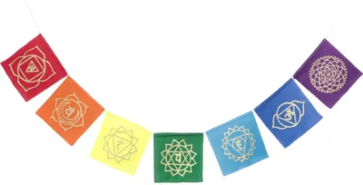 Produktbild von Chakra-Meditation Wimpelkette, Buddhistische Dekoration - Modell 4, Mehrfarbig, Baumwolle, 11*100*0,1 cm, Gebetsfahnen