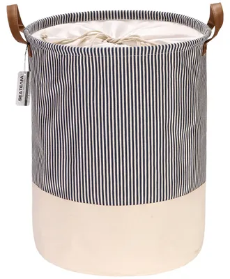 Produktbild von Faltbarer Wäschekorb mit Streifen – Wasserdichtes Canvas – Marineblau
