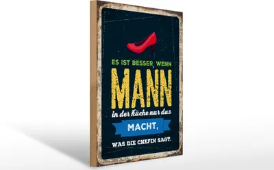 Produktbild von Holzschild Besser, wenn Mann in Küche macht, was die Chefin sagt, 40 x 30 cm, Holzschilder Spruch