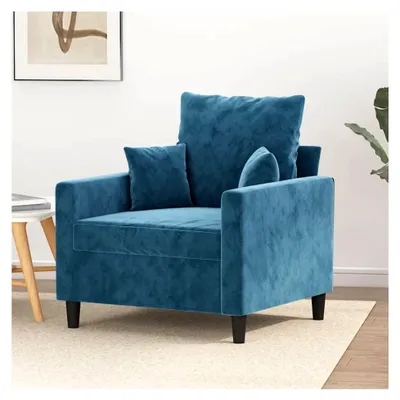 Produktbild von Blauer Samt Sessel, 60 cm Sitzbreite, Robustes Metallgestell, bequemer Loungesessel für Schlafzimmer und Wohnzimmer, maximale Tragfähigkeit 110 kg