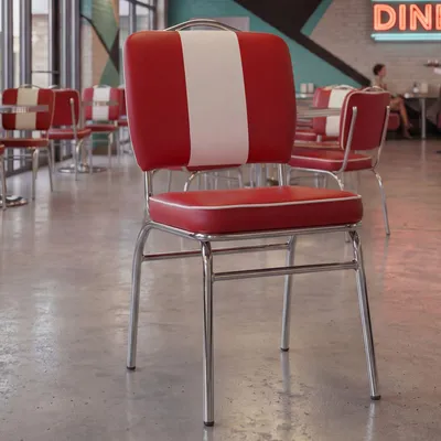 Zdjęcie produktu dla FineBuy Krzesło do jadalni American Diner, czerwone, styl retro z lat 50., z oparciem, wysokość siedziska 47 cm