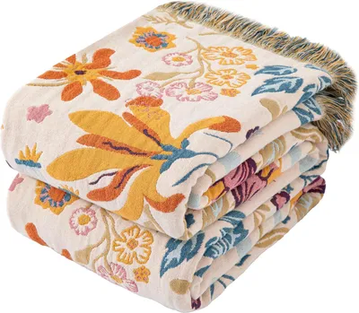 Imagen del producto de Manta decorativa con flecos, de musselina de doble cara, de 200x230 cm, ideal para salones y dormitorios
