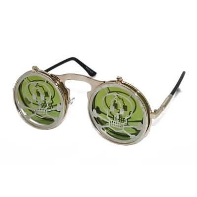 Produktbild von Nickelbrille mit klappbaren Totenkopf-Emblem
