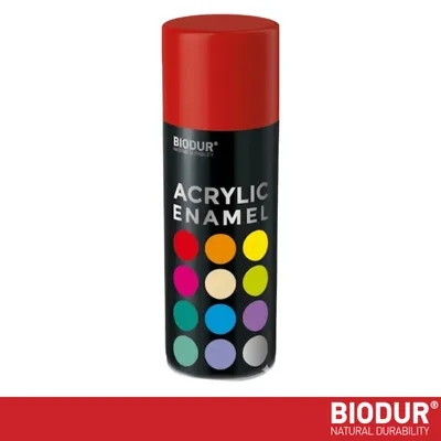 Productafbeelding van BIODUR Acrylverf - Vuurrood RAL 3000 – 400 ML – Spuitbus Hoogglans Lak – UV en Weerbestendig - Sneldrogende Spuitverf - Voor Binnen en Buiten