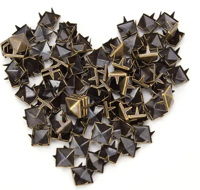 Image de 100 rivets carrés en laiton et cuivre de 9 mm pour vêtements, chaussures, sacs, décoration en cuir, bronze