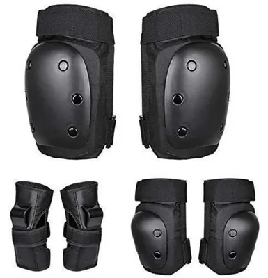 Produktbild von Schutzausrüstung Set 6 in 1 Knieschoner Ellenbogenschützer Handgelenkschoner Schwarz XL