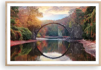 Produktbild von Gerahmtes Poster - Rahmen in heller Eiche - Garten Rhododendren Brücke - 91,5x61 cm - Wand Bild - Wanddeko - Wandbilder - Kunstposter - Wandposter - Bilderrahmen - Bilder - Kunstdruck P2NAA91x61-4660