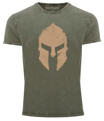 Produktbild von Herren Vintage Shirt Print Sparta-Helm Aufdruck Gladiator Krieger Warrior Spartaner Fashion Streetstyle Neverless® oliv XXL