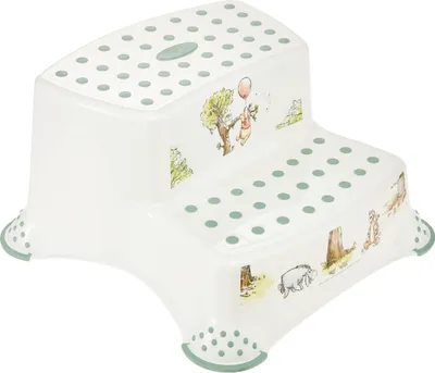 A two-step stool for children featuring Winnie the Pooh characters.