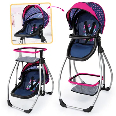 Produktbild von Bayer 63554AB 244 Puppenzubehör, Puppenmöbel, Puppenhochstuhl Trio, Puppensitz, Puppenschaukel für Babypuppen, Hochstuhl, Rosa/Blau