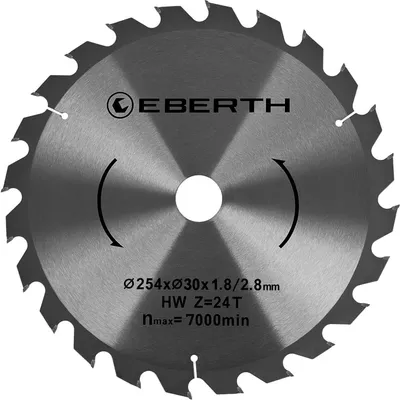 Produktbild von EBERTH Kreissägeblatt Sägeblatt Kreissäge Blatt aus Stahl mit Hartmetall-Zähnen für Holz-Schnitte (254mm Durchmesser, 30mm Bohrung, 1.8mm Blättstärke)