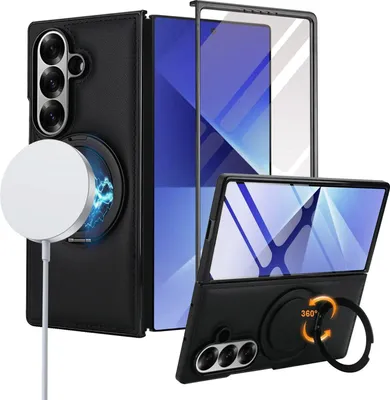 Image de Étui en verre noir avec support d'anneau MagSafe intégré pour Samsung Galaxy Z Fold7