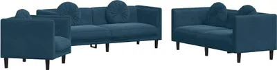 Produktbild von vidaXL 3-tlg. Sofagarnitur mit Kissen Blau Samt