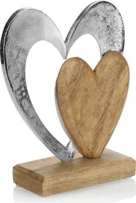 Produktbild von com-four® Deko-Aufsteller Herz - Metall-Herz und Holz-Herz auf Mangoholz-Sockel - Deko-Herzen aus Metall und Holz zum Hinstellen - Herzdeko zum Verschenken