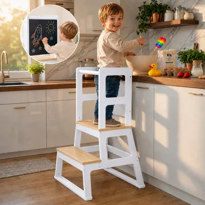 Produktbild von Baby Vivo Lernturm aus Holz - Mit Tafel in Weiß
