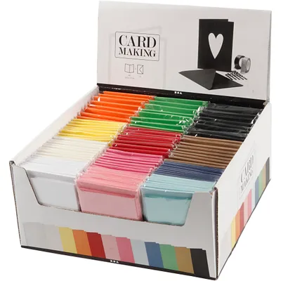 Image de Cartes et enveloppes en set avec présentoir, taille des cartes 10,5x15 cm, taille des enveloppes 11,5x16,5 cm, couleurs assorties, 12x10pcs.