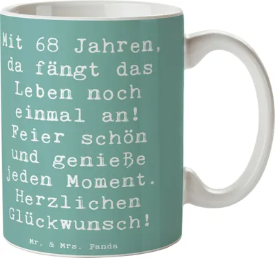 Produktbild von Mr. & Mrs. Panda Keramiktasse Spruch 68. Geburtstag Freude - Meeresbrise - Geschenk, Kaffeebecher, Feier, Wertschätzung, Erinnerungen, schöne tasse, Weiser, Teebecher